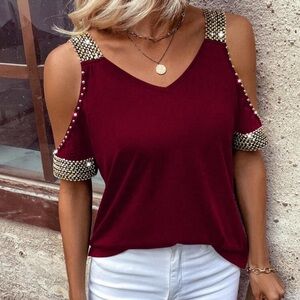 Elegant Burgundy Cold Shoulder Top